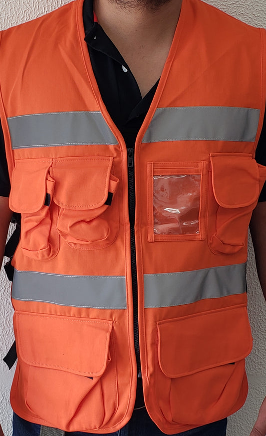 PAQUETE 4 CHALECOS BRIGADISTAS NARANJA CON BORDADOS